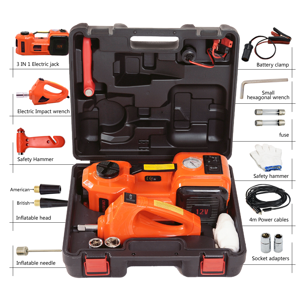 1-10 ton load capacity hydraulic type car jack tool kit with impact wrench